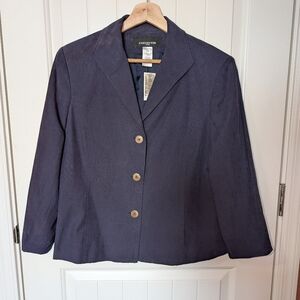 NWT Jones New York Silk/Linen Blazer W12P Navy